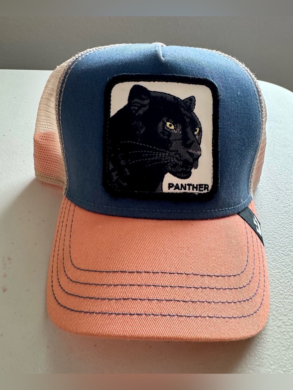 Goorin Bros. The Farm panther Peach & Blue SnapBack/mesh Back Trucker Hat. Used